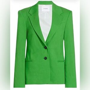Frame Woman’s Blazer Jacket Sz 4 Green Linen Blend Ladies reg$764.00